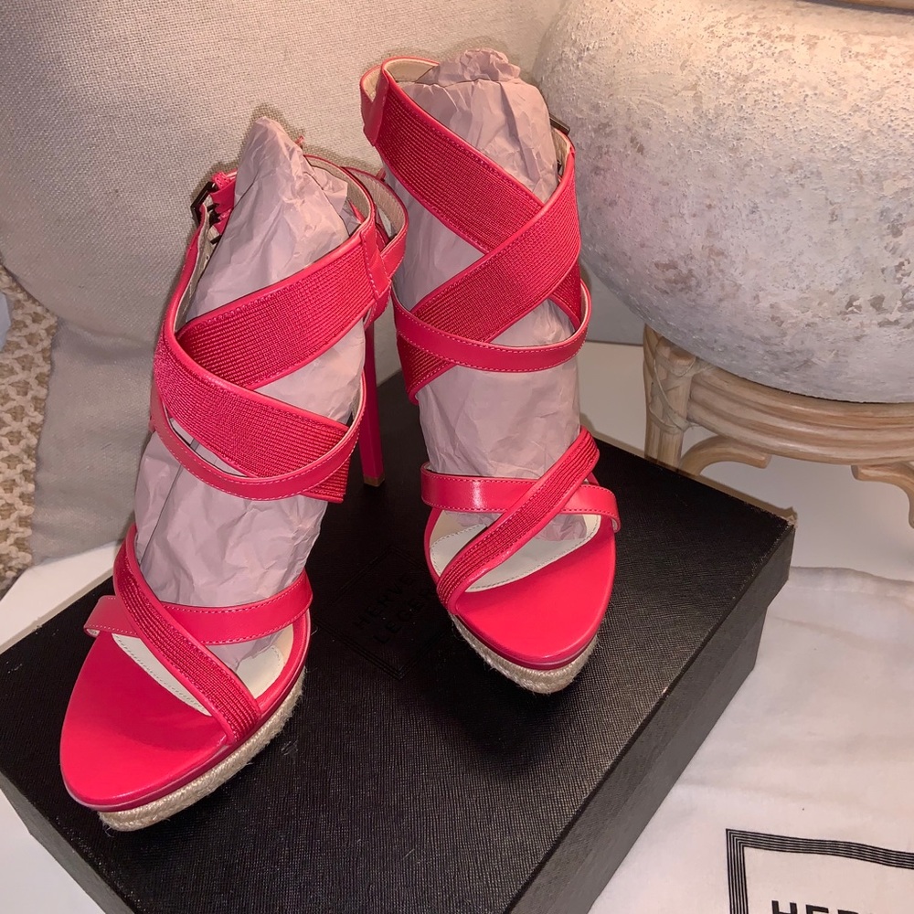 HERVE LEGER "SERA" Pink Bandage Sandal Heel Sz 39